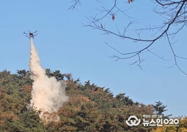 드론 진화(친환경 분말소화재 분사)