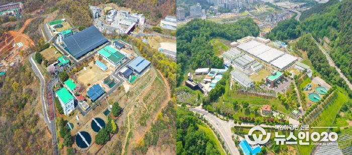 안산정수장(왼쪽 사진)·연성정수장(오른쪽 사진) 전경