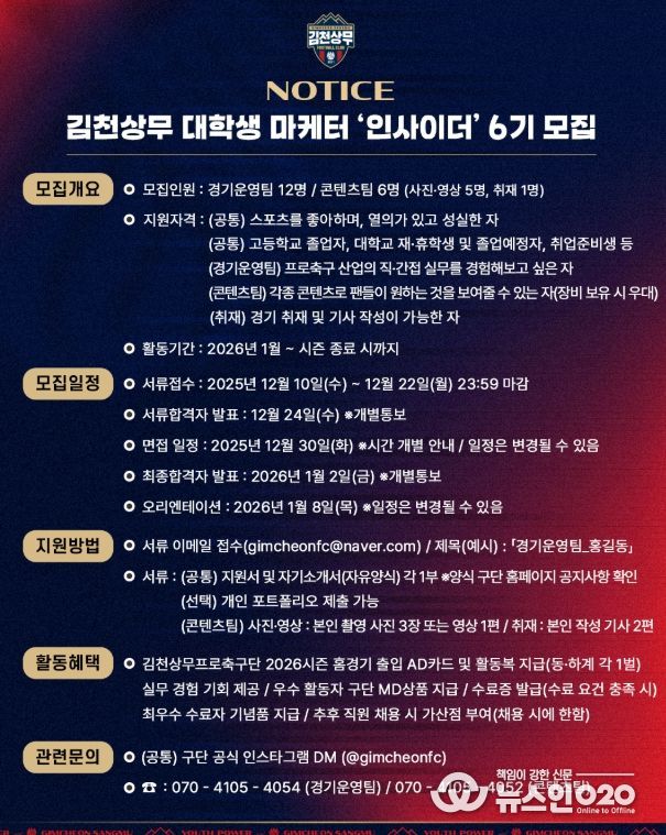 김천상무, 대학생 마케터 ‘인사이더 6기’ 모집