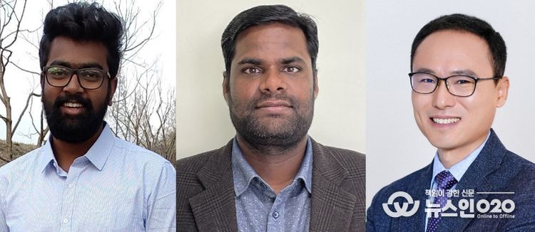 카시비스와나단 무수사미 박사과정, 띠따기리 자야라만 박사, 최명룡 교수(왼쪽부터)