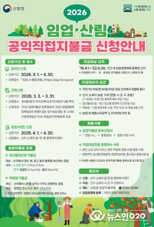 2026년 임업·산림 공익직접직불금 신청 안내 포스터