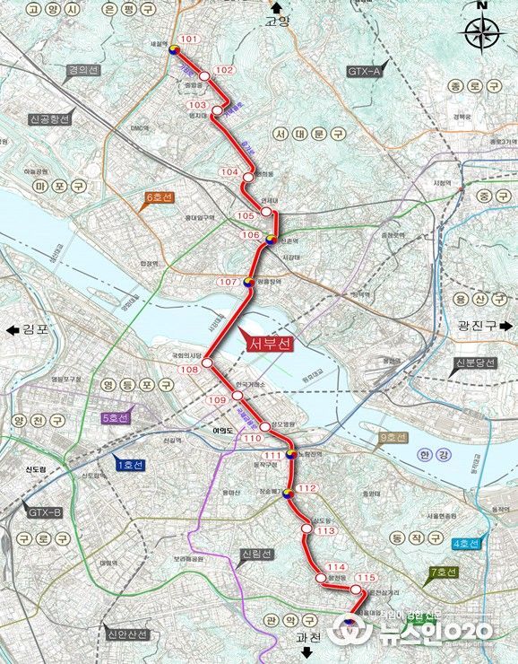 서부선 도시철도 노선도