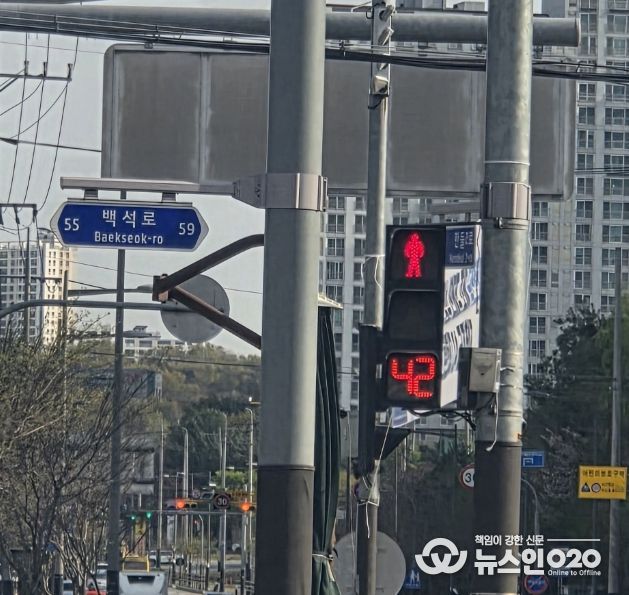 1. 천안시 동남구 원성동 BYC 앞 횡단보도에 설치된 ‘바닥형 보행신호등’